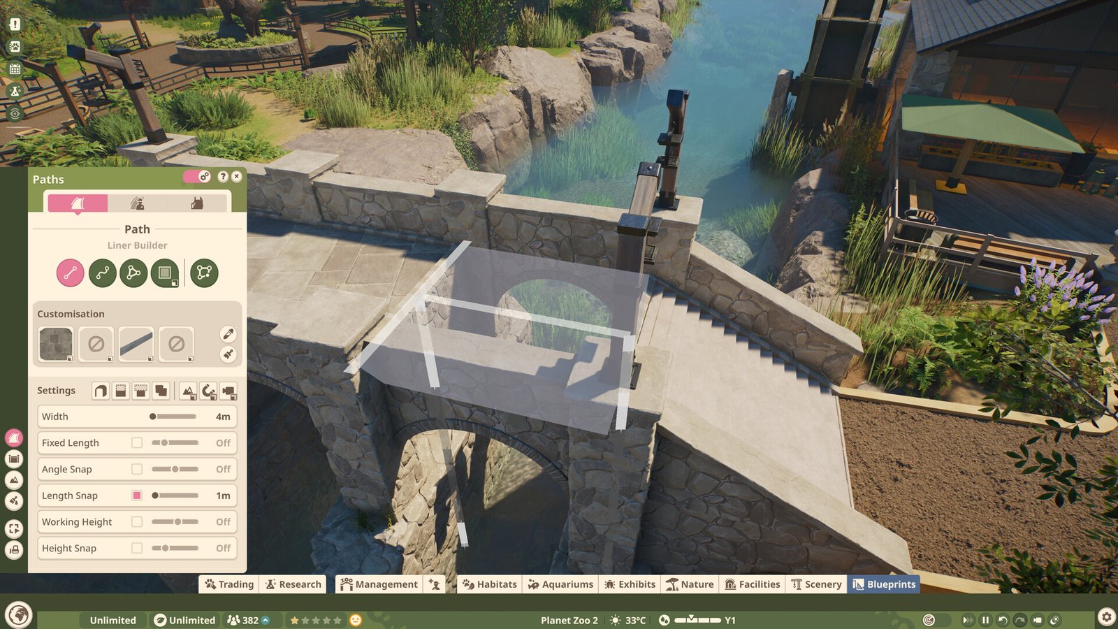 Path liner builder over a stone bridge