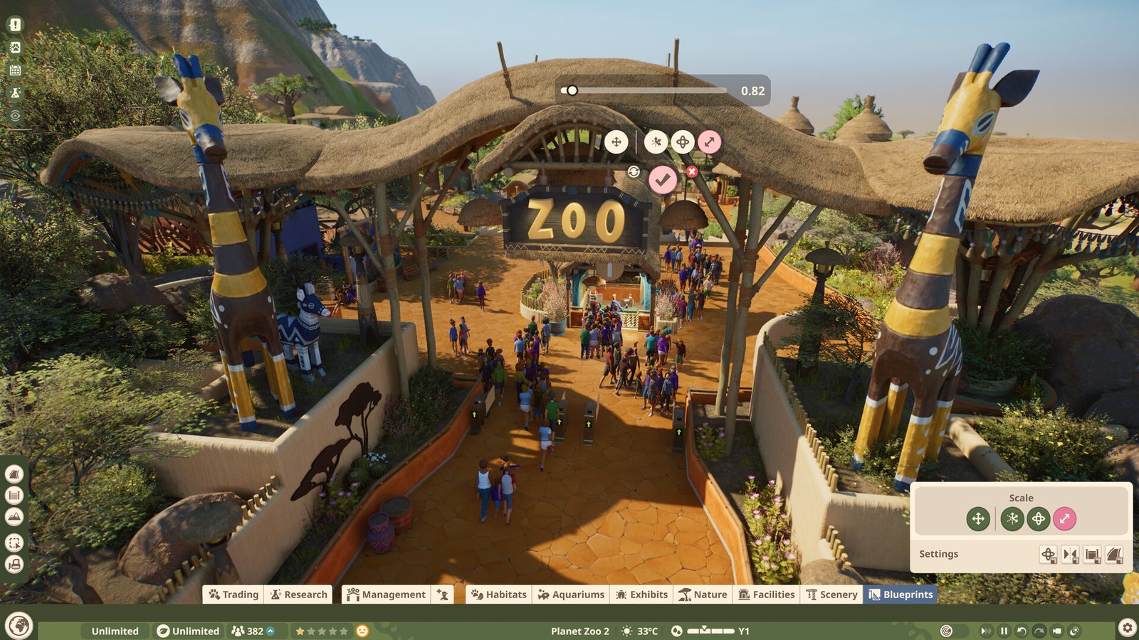 Zoo entrance with giraffe statues